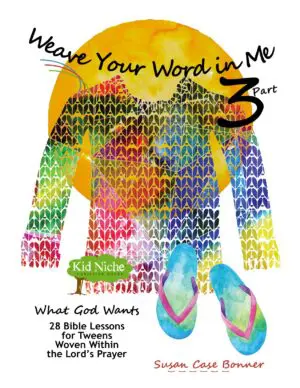 Colorful sweater with repeated words and inspirational message.