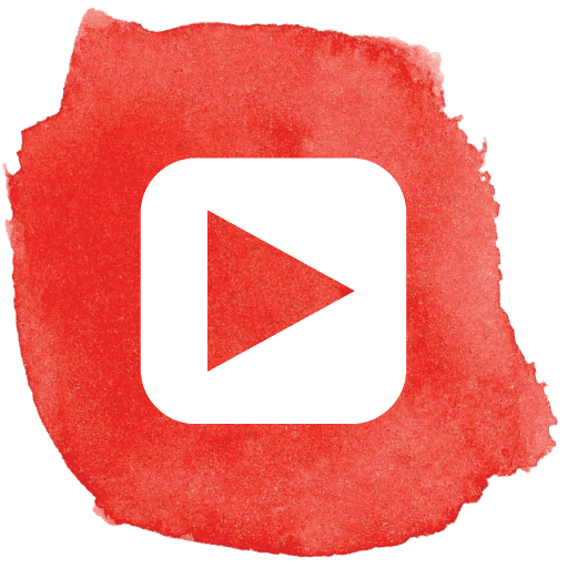 YouTube play button icon on red paint splash background.